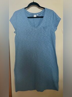GAP Women's Light Blue V-Neck Pocket T-Shirt Dress  Sz M
